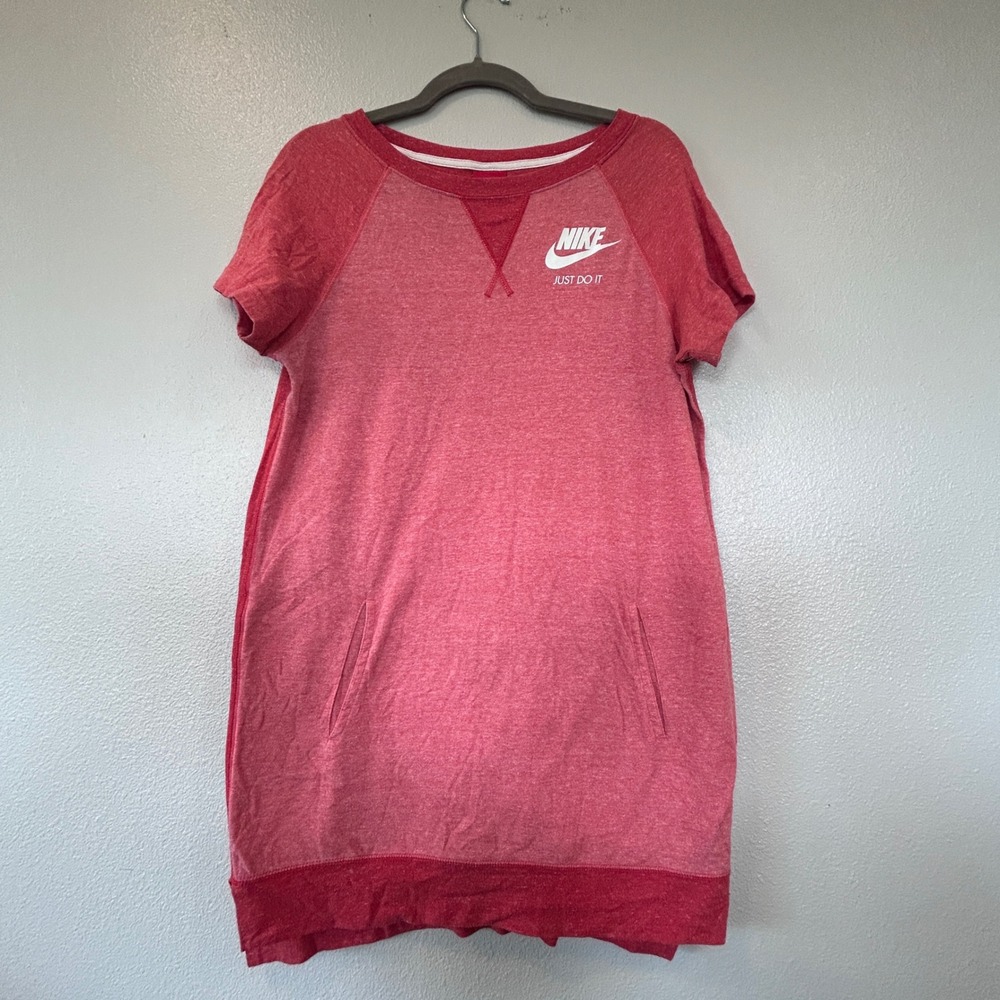 Nike Sportswear Womens Red Heather Just Do It T-Shirt Dress Pockets S 777344-696